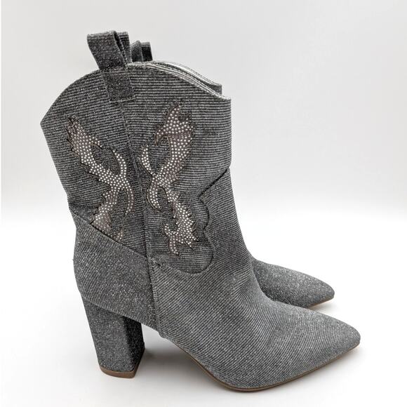Mia Gypsi Rhinestone Western Ankle Boots Women's Silver Size US8.5M EU39 - Picture 3 of 13